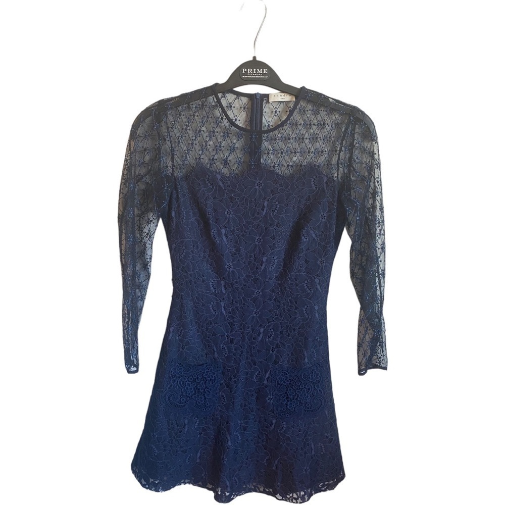 Sandro Alicia Lace Mini Dress In Marine Blue - Picture 9 of 13